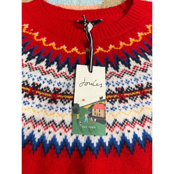 Joules Womens Red Fair Isle Nordic Pattern Crew Neck Long Sleeve Sweater Size 16 - Picture 3 of 6